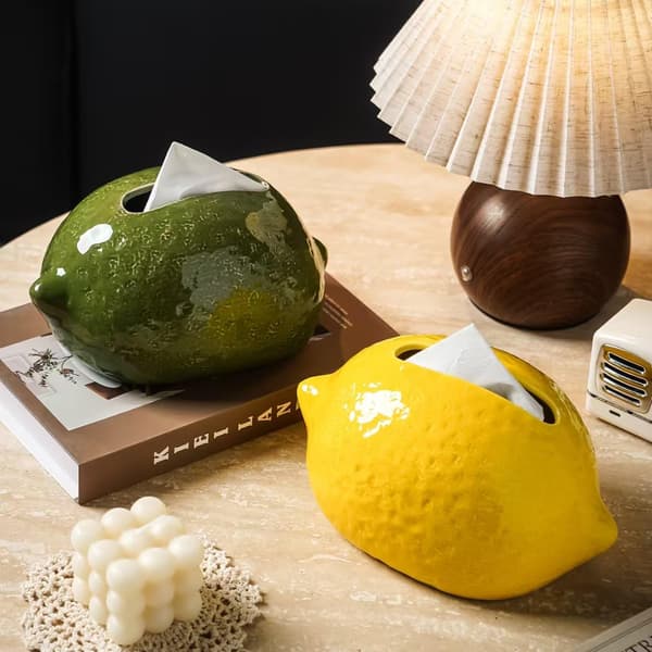 Gul Citronformet Keramisk Servietboks, Moderne Dekorativ Servietdispenser til Hjemmekontorindretning Yellow lemon