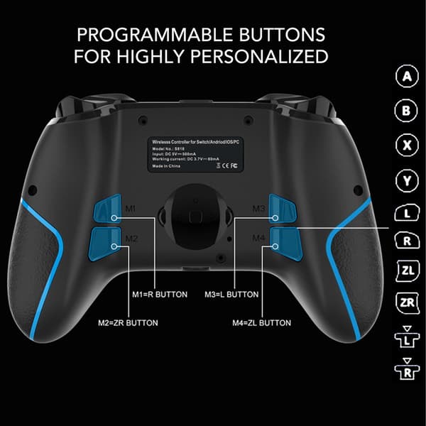 Trådløs controller med seks akser, følsom rocker, programmerbar knap, gamepad til spillekonsol, grøn/sort