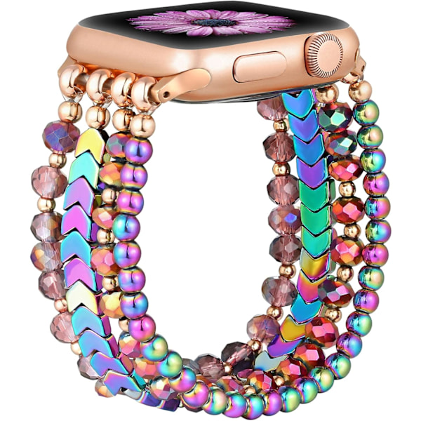 Fastgo Armband Pärlstav Kompatibel med Apple Watch 38mm 40mm 41mm Kvinnor, Mode Elastiskt Stretch Armband Rainbow