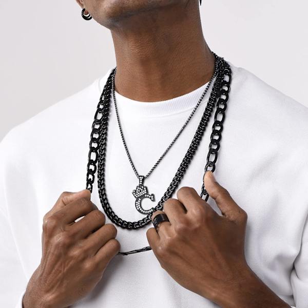 Krone Initial A-Z Halskæde, Iced Out Bogstav Vedhæng med 22-24 Tommer Kæde, Mænd Kvinder Bling Hip Hop Alfabet Navn Smykker Gave Store Initialer Halskæder C Black