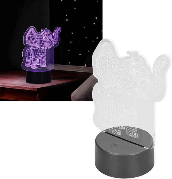 Djur Elefant Leksaker 3D Illusion Nattlampa Smart Touch Lam