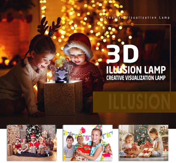 3D Illusjonsnattlamper for barn 7 farger med fjernkontroll