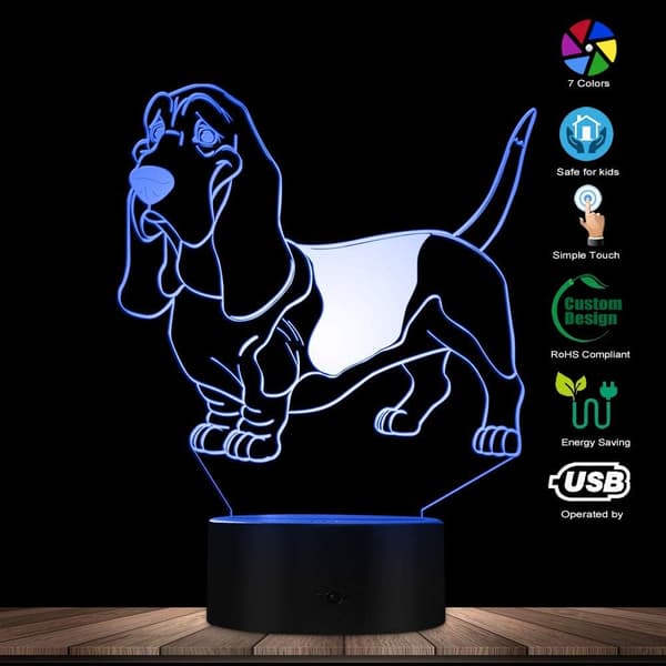 Basset Hound 3D Optisk Illusjon Nattlys USB Hund Dyr