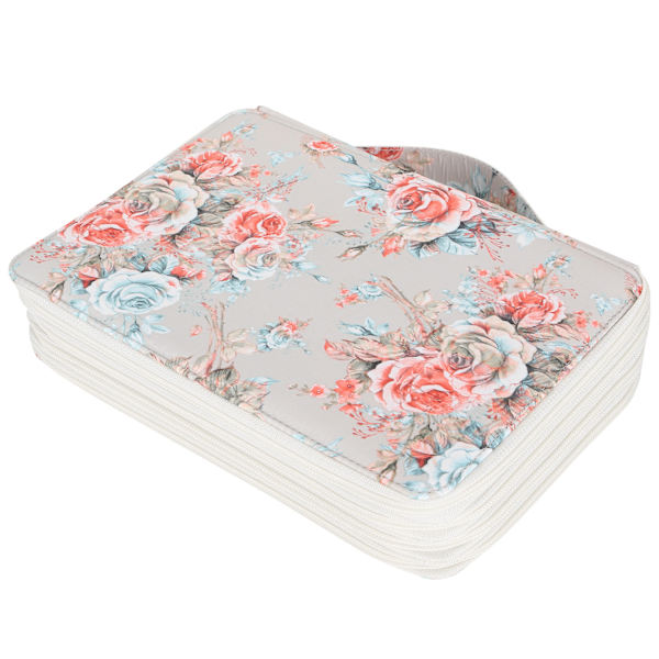 Blyantsæske 200 Slots Rose Trykt 4-Lag Zipper Pen Holder Stationery Opbevaringslomme