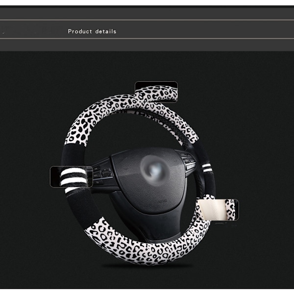 Lyxig leopardmönstrad fashionabel plysch bilrattskydd, universell passform, håller bilen varm