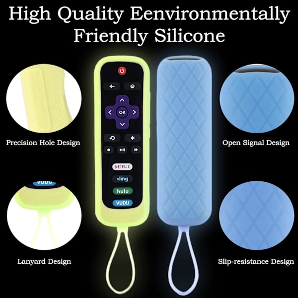 Fjärrkontrollskydd för Roku | 2-pack silikon universal skyddande kontrollfodral för Hisense Roku TV-fjärrkontroll | Onn Roku TV | Roku Streaming Stick | Roku E