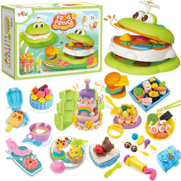Kitchen Creations Leikkielintarvikkeet Playdough -setit lapsille. Esikouluikäisten leikkileipomo Play Dough -setit lapsille, lahja pojille ja tytöille 50 työkalua, 5 yhdistelmäväriä