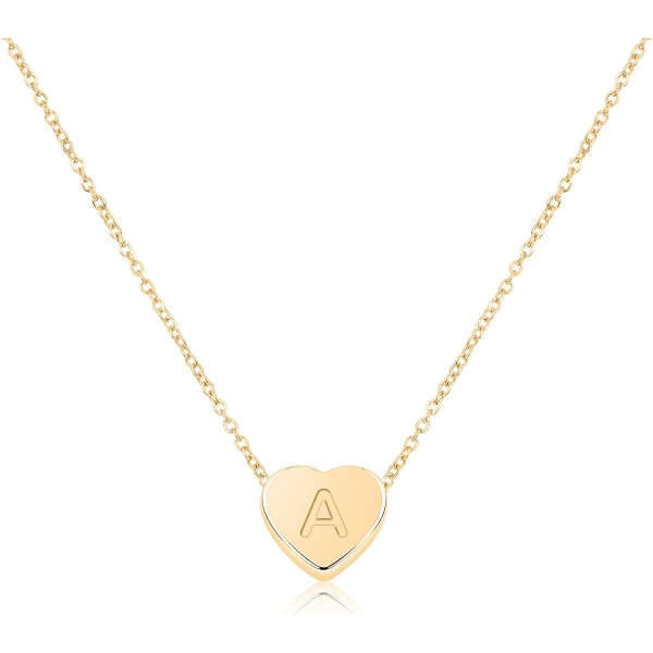 Litet hjärta initial halsband för kvinnor flickor, 14K guldpläterat