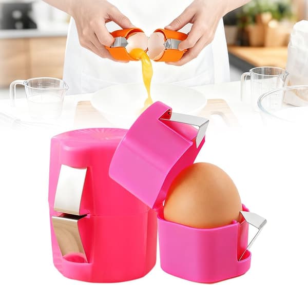 Multifunksjonelt eggverktøysett (rosa) - Oppgradert eggseparator i rustfritt stål, eggåpner, eggdeler og visp for kjøkkenbaking pink
