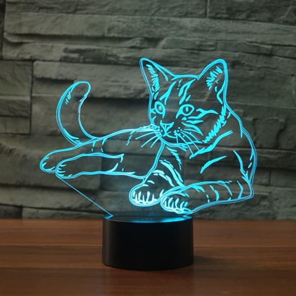 3D Katt Nattlys Lampe Optisk Illusjon Dyre Nattlys