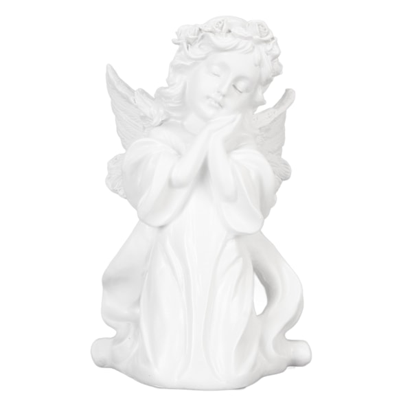 Harpiks Bedende Engel Figur Hvid Bøn Pige Vinkel Ornament Hold Kind Vinger Cherubs Skulptur til Bogreol Soveværelse Bryllupsdag Jubilæum