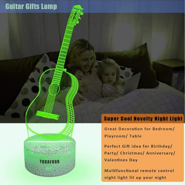Visuel 3D Natlampe Guitar 2D Bordlampe til Guitar Elskere