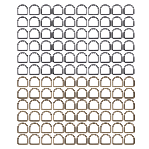 120 st metall D-ringar brons och silver svart blank rostfri metall små D-ringar för kläder ryggsäck bälte