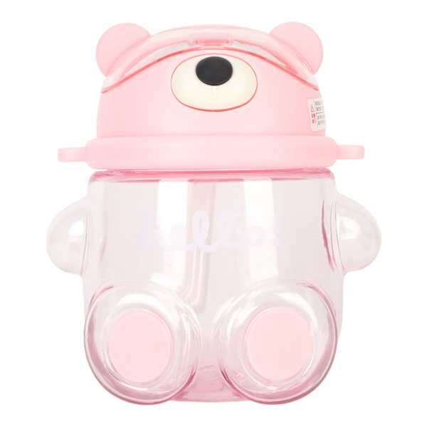 700 ml Bjørnevannflaske for jenter barn med sugerør Justerbar stropp Tegneserie Kawaii vannflaske for shopping Fotturer Rosa