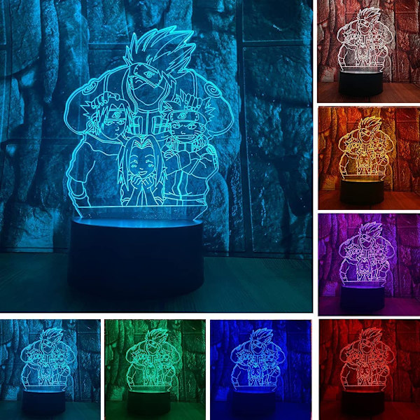 Naruto Kakashi Uchiha Sasuke 3D Illusjon Nattlys Lampe Sm