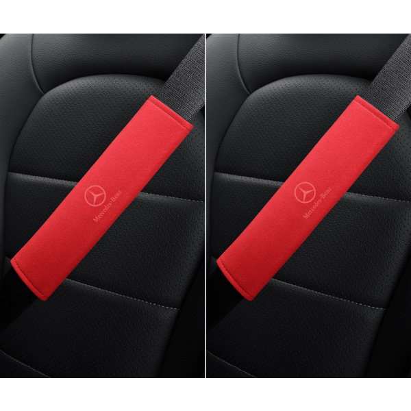 Passer til Mercedes-Benz bilbelte deksel semsket skinn GLC/GLB/GLA/AMG/C klasse sikkerhetsbeltetrekk (et par, rød)