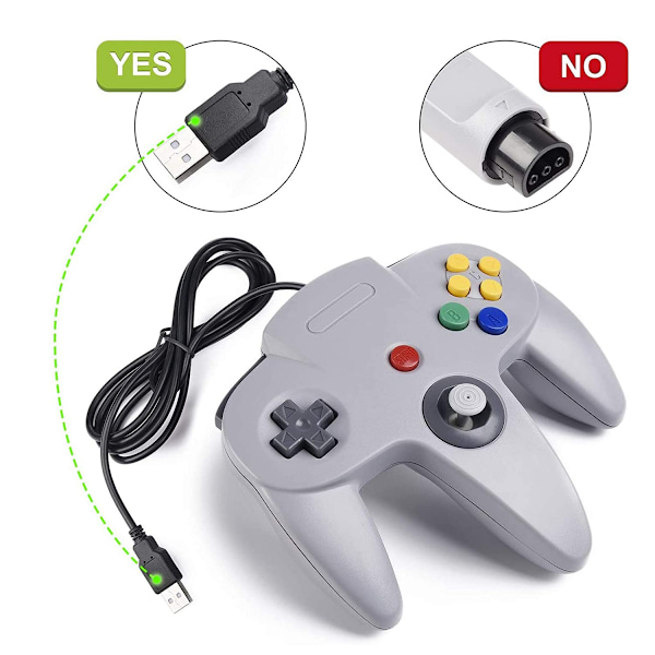 Retro USB-kontroller for N64-spill, N64 Classic USB-kontroller Silver