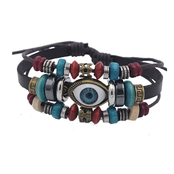 Läder Hand Woven Läder Cord Armband Charm Turkisk Blå