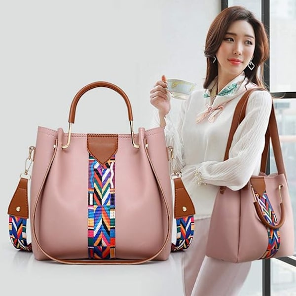 Dames Handtas Set 4 in 1 Zacht PU Leer Top Handvat Tas, Tote Tas, Schoudertas Crossbody Tas Portemonnee Set Pink