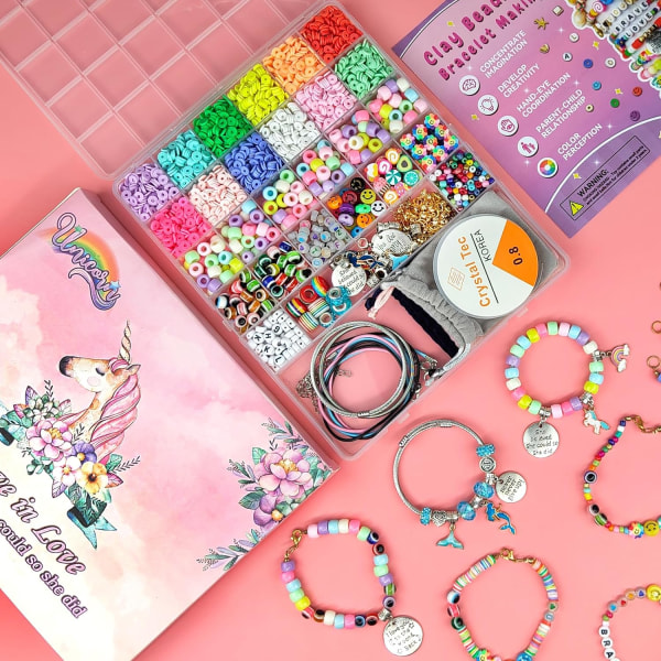 Tjejers leksaker armbandssats - 3100 st pärlor för smyckestillverkningssats, enhörning/sjöjungfru hantverksgåvor för flickor i åldern 5-12, påskkorg St 3100pcs