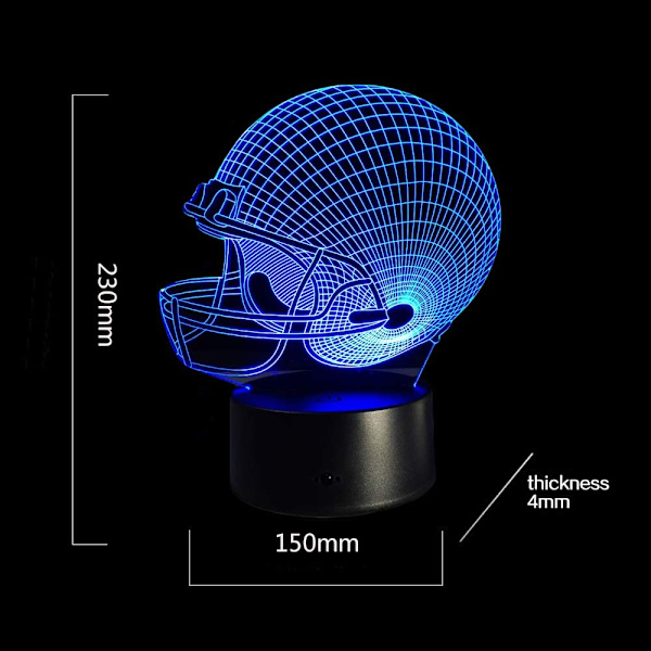 Fodboldhjelm 3D Lampe Optisk Illusion Lys, Ticent 7 Farver