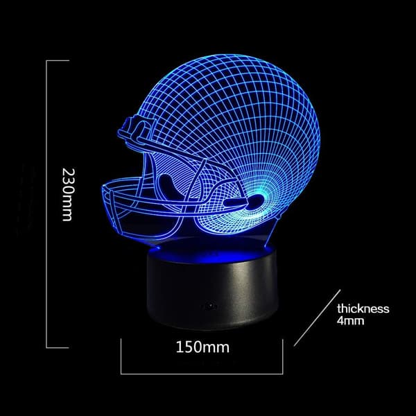 Fotballhjelm 3D Lampe Optisk Illusjonslys, Ticent 7 Farger