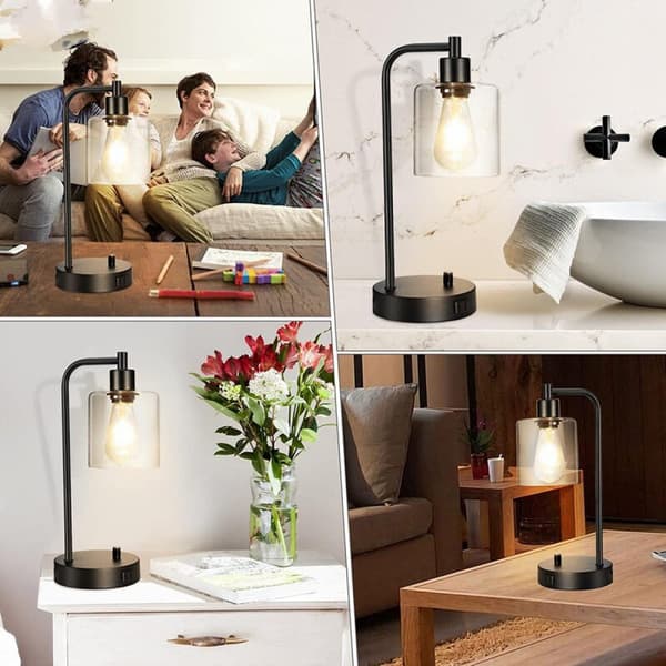 Industriell bordlampe med berøringskontroll, USB-ladeport, senger