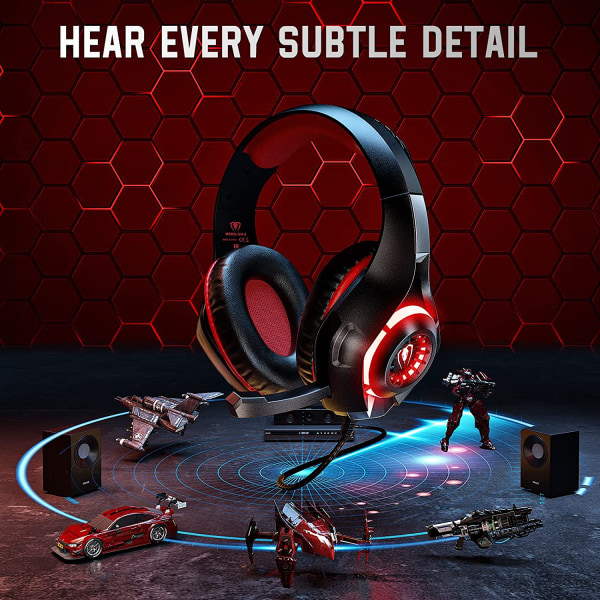 Gaming Headset til PS4 PS5 Xbox One Switch PC med støjreducerende mikrofon, dyb bas stereolyd (sort rød)-1 Black Red