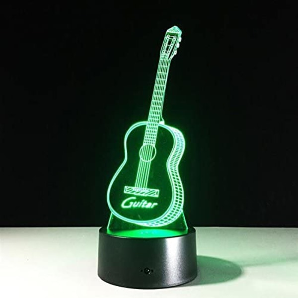 Gitarr 3D Visuell Modell Illusion Lampa LED 7 Färgväxlande Nyhet Sovrum Nattlampa Musik Heminredning