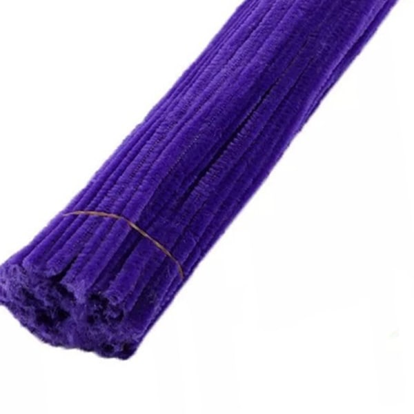 100 stk rørrensere fleksible bøyelige ren farge polyester chenille stilker DIY barnas tidlige utdanning håndlagde leker Violet Blue