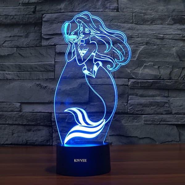 3D Nattlamper Havfrue Visuell 3D Skrivebordslampe Nattlys barn