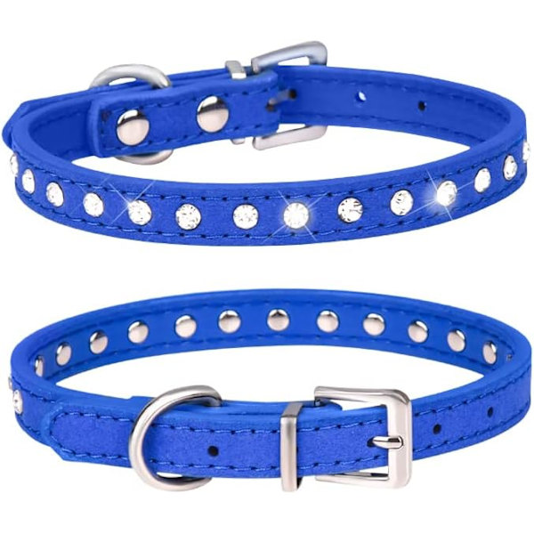 Valphundhalsband med kristalldiamant färgglad bling flickvalp små hundkattkragar (XS, mörkblå) Dark Blue XS