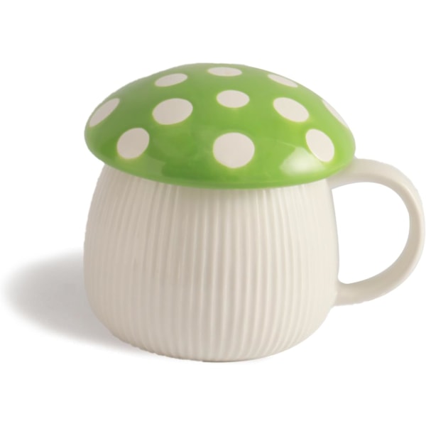 Sød Svampe Krus - 325 ml, Kawaii Keramisk Kaffekrus med Låg, Sjov Svampe Kop til Te, Mælk, Latte, Sjov Fødselsdagsgave til Kvinder Green Mushroom