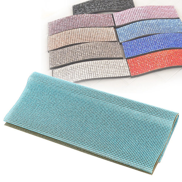 24*40cm Klæbende Glas Krystal Trim Rhinestones Mesh Dekoration Tøj Applikationer (Sø Blå)