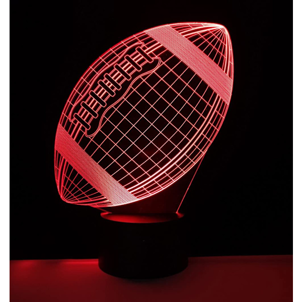 Rugby LED nattlys, 16 farger fjernkontroll & smart berøringsdimming 3D illusjon nattbordlampe