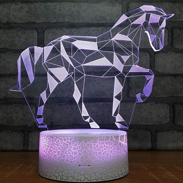 Hest 3D Optisk Illusjon Nattlys Bordlampe Fjernkontroll