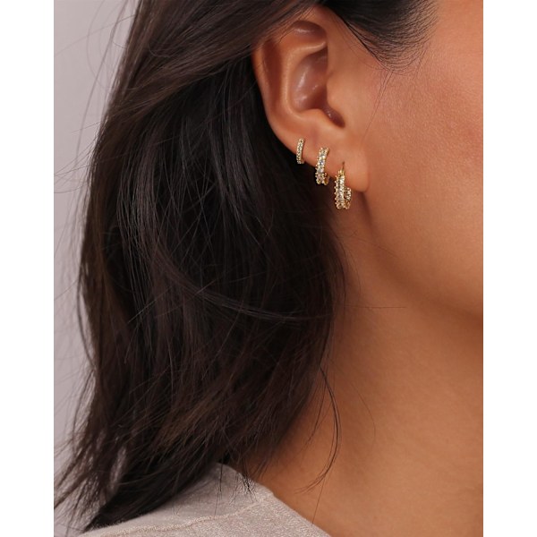 Guld Hoop Örhängen Set för Kvinnor Trendiga, 14K Äkta Guldpläterade Hypoallergena Små Diamant Brosk Hoops Söta Cubic Zirconia Hängen