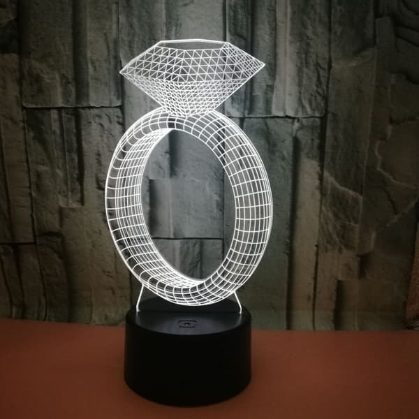 Diamant Ring Nattlampa, 3D Illusion Lamp, 7 Färger Changi