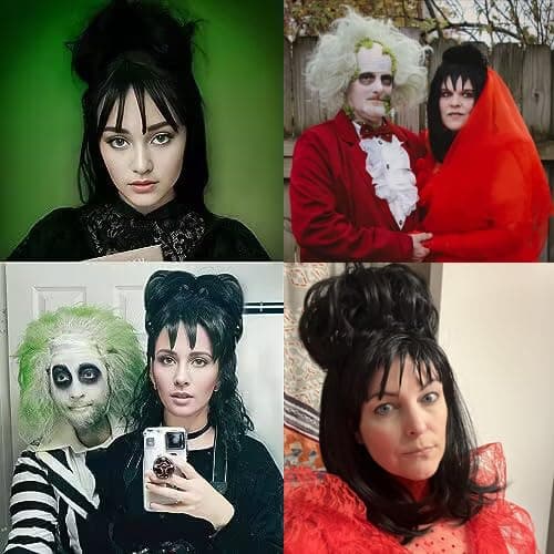 Elegant sort knold-hårstykke, klassisk opsat paryk til brud og tematiske kostumebegivenheder, perfekt til jul og cosplay. black