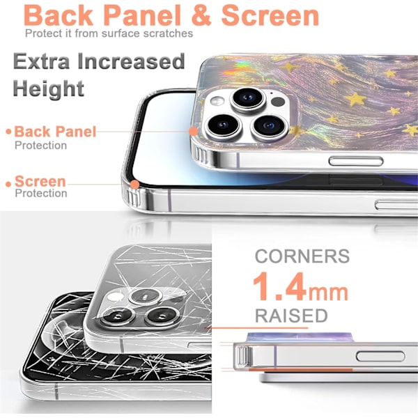 Telefon Hard Case Kompatibel med iPhone Case Slim Holografisk Fade Star Kvinder Piger, Hard PC Stødsikker Beskyttende Design iPhone 15 Pro Max