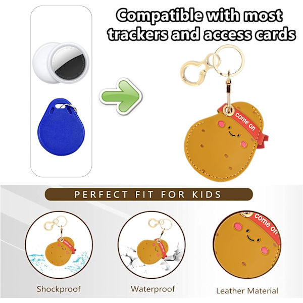 Læder nøgleringholder etui kompatibel med Apple AirTag, sød beskyttende Air Tag cover med nøglering, anti-scratch finder GPS tracker etui til Potato