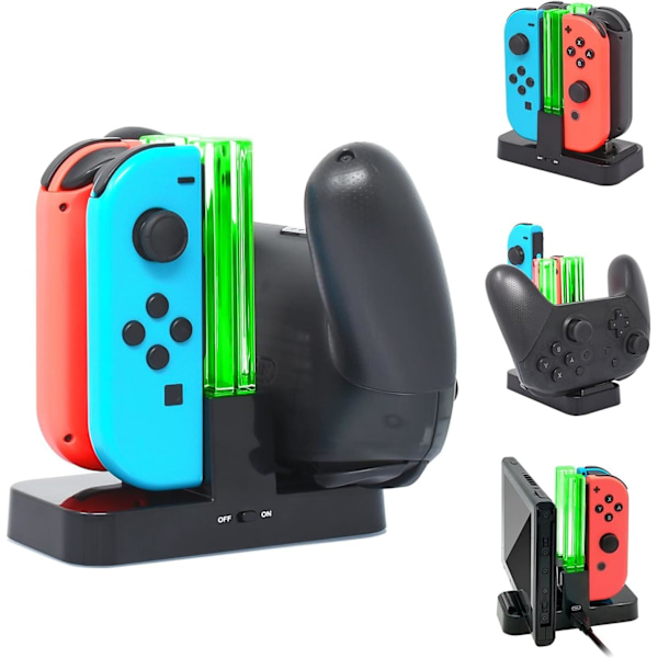 Opladningsdockstation Kompatibel med Pro Controller/til Joy Cons,Oplader Udskiftning til Switch/Switch Lite/Switch OLED med en Type-C Opladningskabel