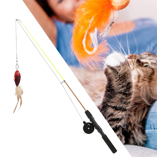 Morsom kattepinner, realistisk, fleksibel, interaktiv trinse, teleskopisk fiskestang, katteleke for katter Red Fish Fishing Rod