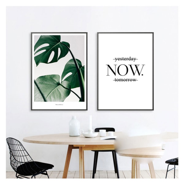 Word Art and Plant Leaf Composition of Art Canvas Print Poster, Simple Fashion Ar