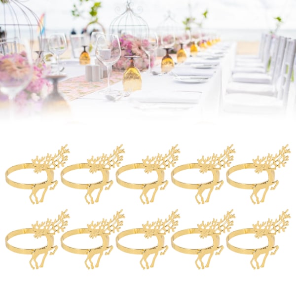 Juleserviettring Elegant dekorativ metall hjort serviettringholder til bryllupsfest daglig 10 stk. Gold