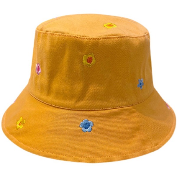 Söt Blomma Broderad Bucket Hat Dammode Casual Po Orange