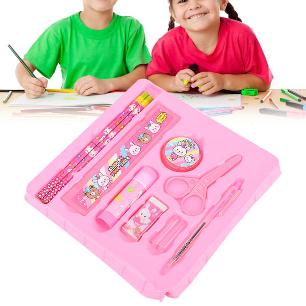 Kombination af søde tegneserie-artikler til skoleartikler (Pink)