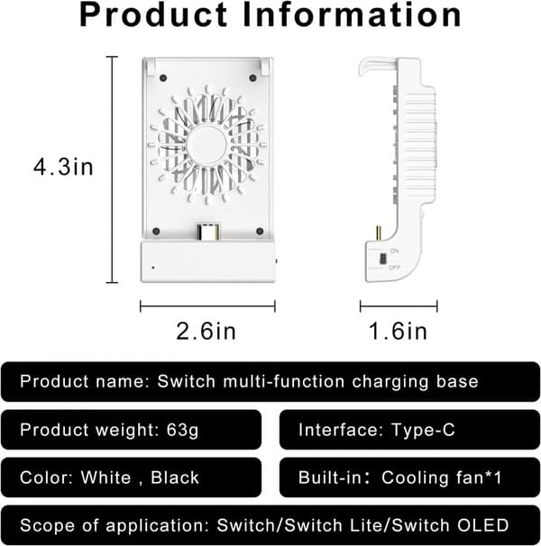 Be applicable Laddningsdocka för Switch OLED och Switch Lite, Black