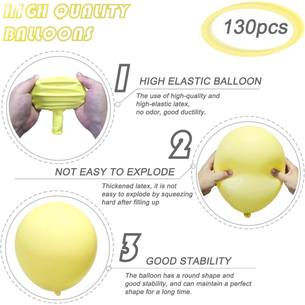 130 stk. Pastelgule balloner i forskellige størrelser 18\" 12\" 10\" 5\" Ballonbue guirlande sæt perfekt til fødselsdagsfest, dimission, babyshower, bryllup,De Pastel Yellow