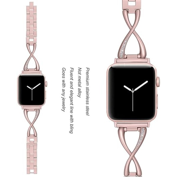 Secbolt Armband Kompatibla med Apple Watch Armband 38mm 40mm 41mm 42mm 44mm 45mm 46mm 49mm Iwatch Serie 8/7/6/5 Dam Elegant Smycke St Rose Gold 38/40/41MM
